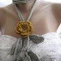 Crocheted mustard flower brooch.lariat -necklace