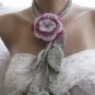 Crocheted claret-lilac flower brooch.lariat -necklace