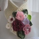 Knitted wool ivory neckwarmer,neckwrap,scarf,colored flowers