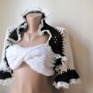 Crocheted white -black wedding shrug