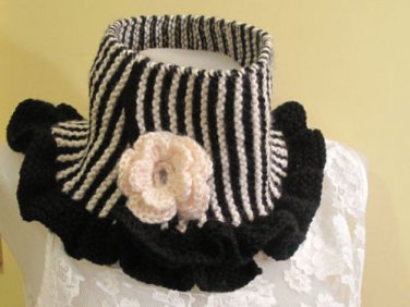 Knitted-Crocheted black-white neck warmer.OOAK