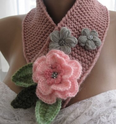 Knitted  rose color neckwarmer,neckwrap,scarf,