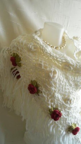 Crocheted .Triangle shawl..Ivory...Ready to ship.