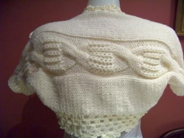 Hand knitted Ivory Shrug-plait style , Bridal Shrug
