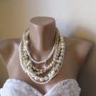 Wedding ivory-caramel glass pearl, ivory seed bead necklace. Bold Bridal,Handmade,chunky layered