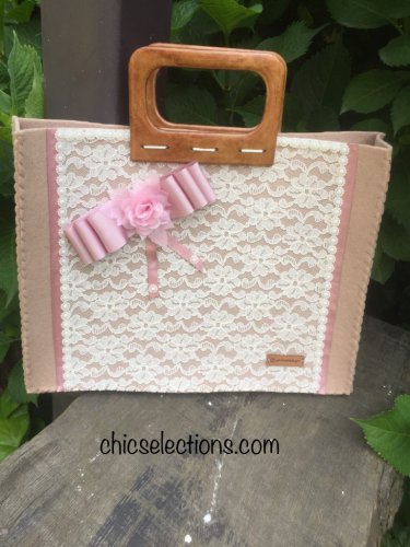 Beige felt Tote bag, Bridesmaids Tote bag, Felt- Lace Tote Bag, Bride Tote Bag,