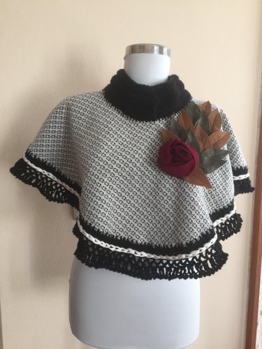 Felt flowers, fabric poncho..Ready to ship.