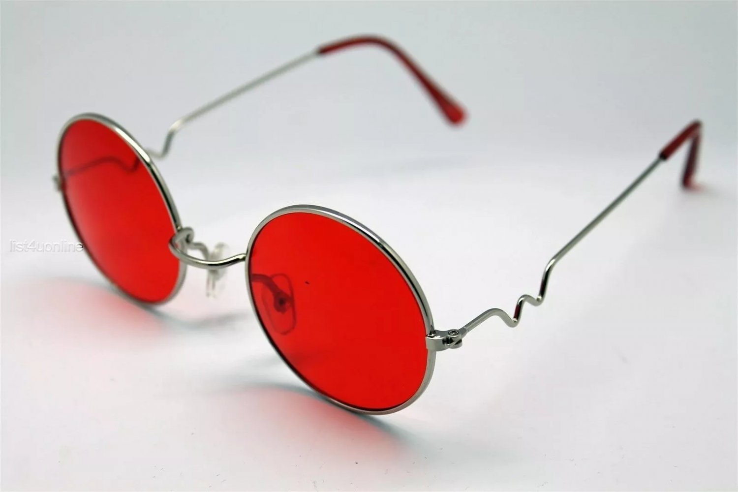 Red Round Sun Glasses Trigun Vampire Cosplay Silver Frames Steam Punk Hippie