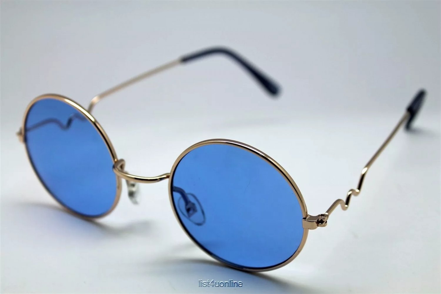 Blue Round Sun Glasses Trigun Vampire Cosplay Gold Frames Steam Punk Hippie