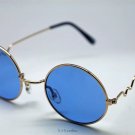 Blue Round Sun Glasses Trigun Vampire Cosplay Gold Frames Steam Punk Hippie