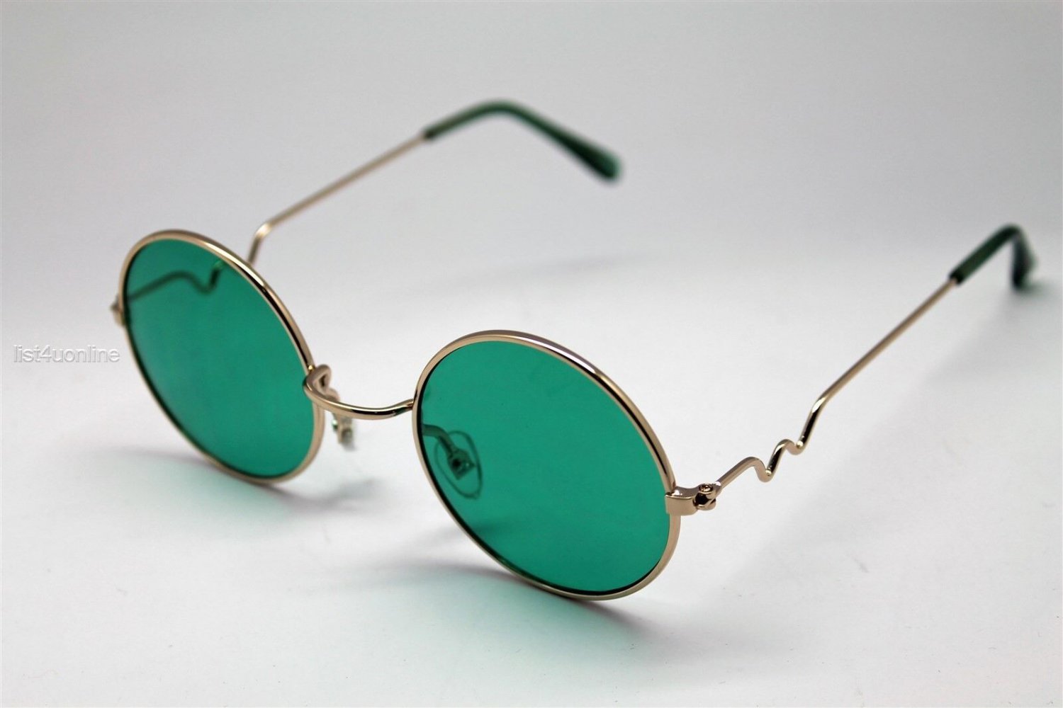 Green Round Sun Glasses Trigun Vampire Cosplay Gold Frames Steam Punk Hippie