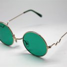Green Round Sun Glasses Trigun Vampire Cosplay Gold Frames Steam Punk Hippie