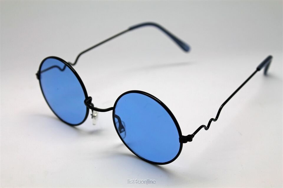 Blue Round Sun Glasses Trigun Vampire Cosplay Black Frames Steam Punk Hippie