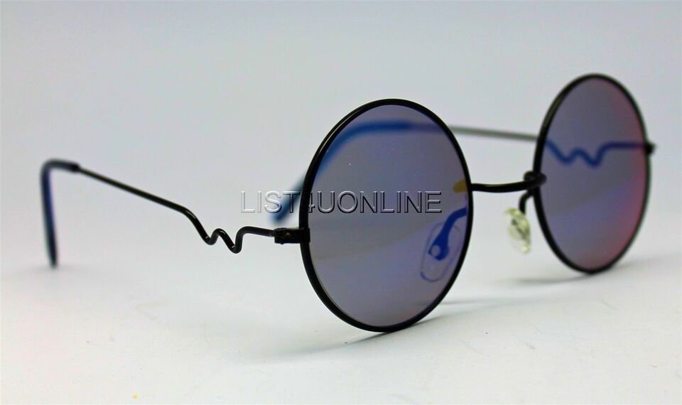 Blue Mirror Round Sun Glasses Trigun Vampire Cosplay Black Frames Steam Punk Hippie