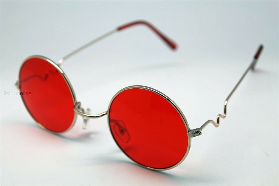 Red Round Sun Glasses Trigun Vampire Cosplay Gold Frames Steam Punk Hippie