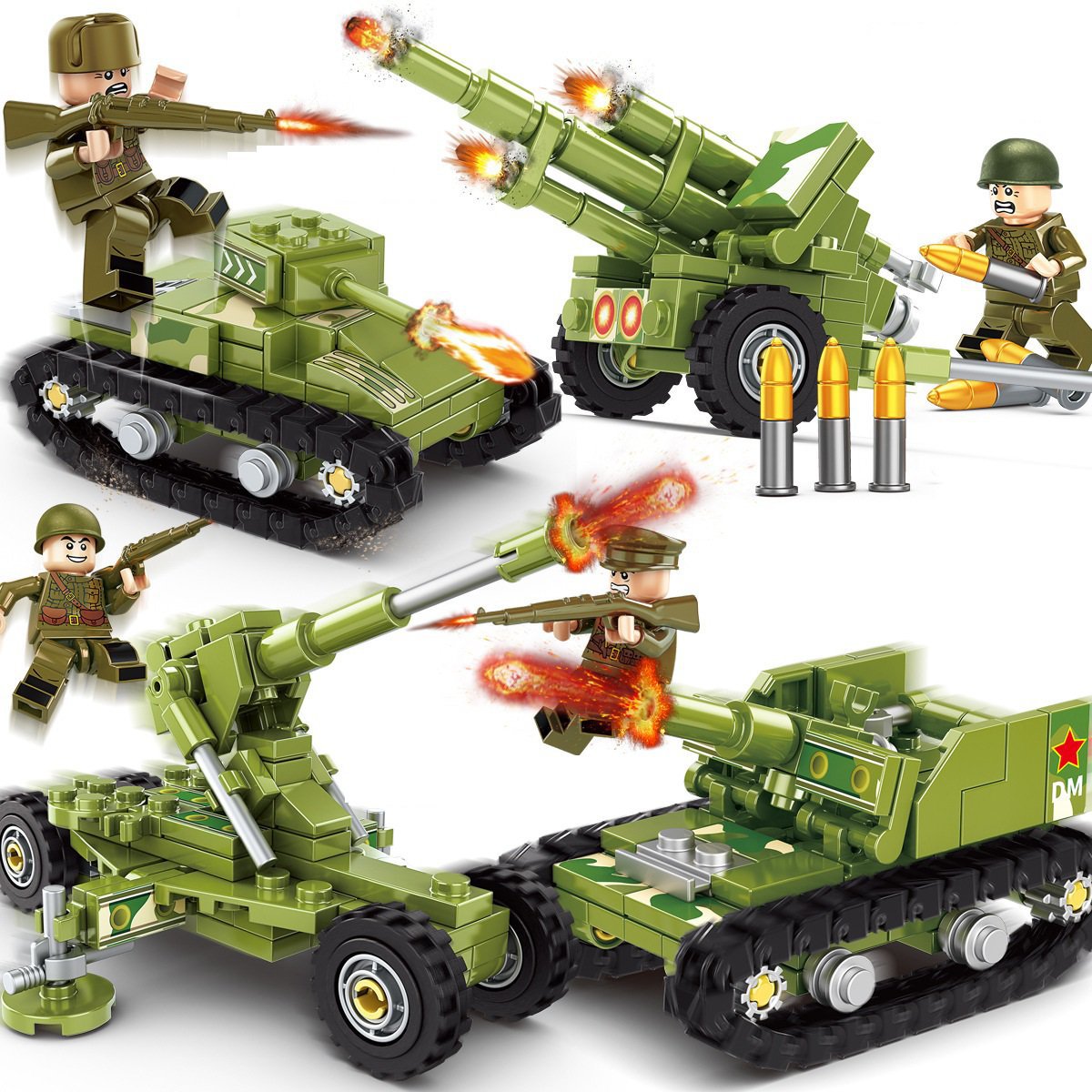 4in1 BM-13 Rocket Artillery Tank Howitzer Military Tank Set Minifigures Toys