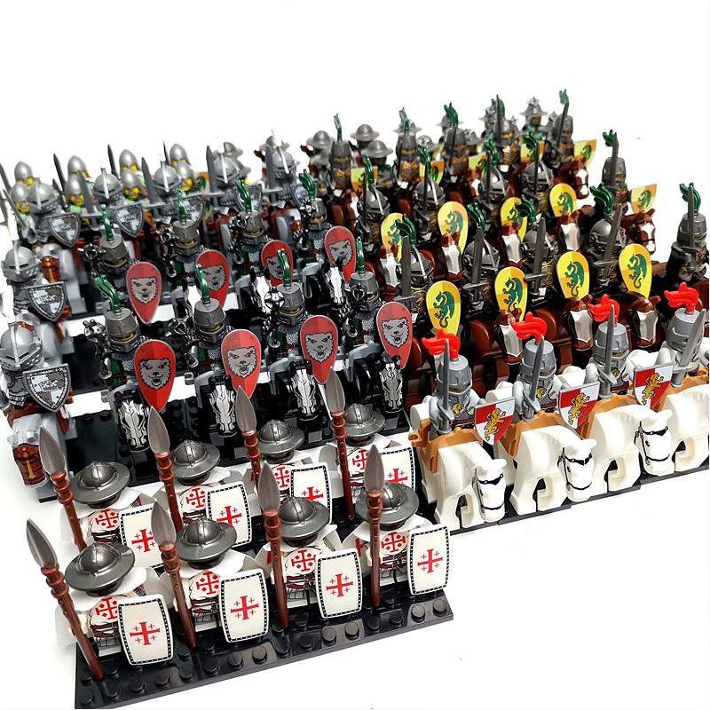 52pcs Black Falcon Knights Blue Lion Knights Medieval Knights Sets Minifigures
