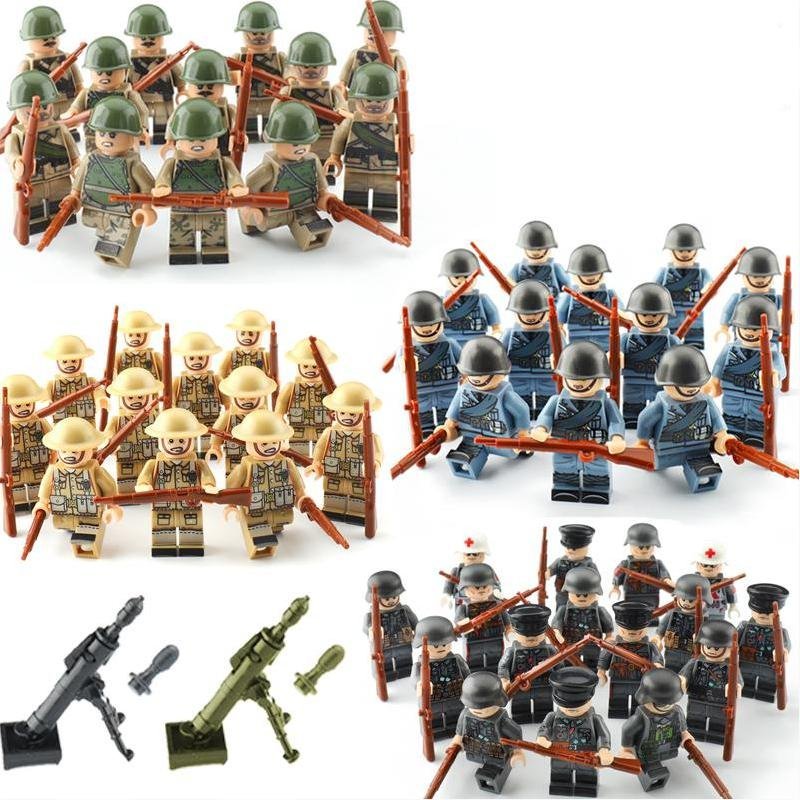 Soviet America army VS German Italy Army WW2 Military Set Minifigures Block Toys