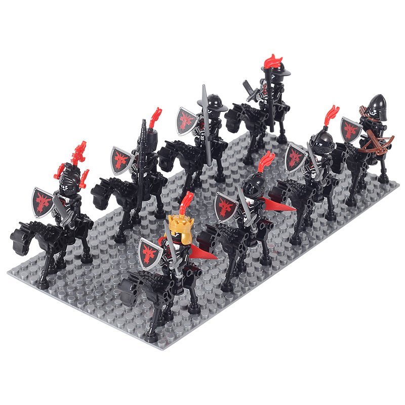 8pcs Red Dragon Knight Skeleton Medieval Knights Set Minifigures Block Toys