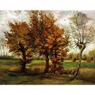 Autumn Landscape with Four Trees - 30x40 Inch Rolled Canvas Wall Art Print
