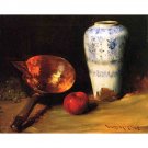 Still Liife with China Vase, Copper Pot, an Apple and a Bunch of Grapes - 30x40 Inch Rolled Canvas W