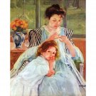 Young mother sewing by Cassatt - 30x40 Inch Rolled Canvas Wall Art Print