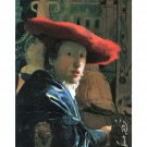 Girl with red hat by Vermeer - 24x32 Inch Rolled Canvas Wall Art Print