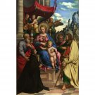 Girolamo da Treviso - The Madonna and Child with Angels, Saints and a Donor - 24x32 Inch Rolled Canv Girolamo da Treviso - The Madonna and Child with Angels, Saints and a Donor - 24x32 Inch Rolled Canv