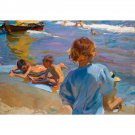 JoaquIn Sorolla - Ninos en la playa, Valencia - 24x32 Inch Rolled Canvas Wall Art Print