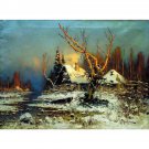 KLEVER Iuliiy - Zimniiy peiyzazh s izbushkoiy (Winter paysage with Hut) - 24x32 Inch Rolled Canvas W