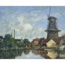 River Scene with Windmill at Dordrecht, Holland, 1884 - 24x32 Inch Rolled Canvas Wall Art Print