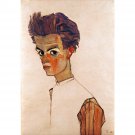 Egon Schiele - Self portrait with striped shirt - 30x40 Inch Rolled Poster Wall Art Print