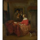 Gabriel Metsu - A Woman Seated at a Table and a Man Tuning a Violin - 30x40 Inch Rolled Poster Wall 