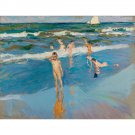 Joaquin Sorolla - Ninos en el Mar, Playa de Valencia (1908) - 30x40 Inch Rolled Canvas Wall Art Prin Joaquin Sorolla - Ninos en el Mar, Playa de Valencia (1908) - 30x40 Inch Rolled Canvas Wall Art Prin