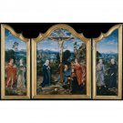 Triptych of the Crucifixion and saints and donators (about 1520) - 40x50 Inch Rolled Canvas Wall Art Triptych of the Crucifixion and saints and donators (about 1520) - 40x50 Inch Rolled Canvas Wall Art
