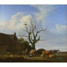 Adriaen van de Velde - A Farm with a Dead Tree - 24x18 Inch Rolled Canvas Wall Art Print