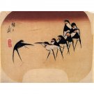 Dancing Swallows by Hiroshige - 24x18 Inch Rolled Canvas Wall Art Print