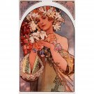 Flowers by Alphonse Mucha - 24x18 Inch Rolled Canvas Wall Art Print
