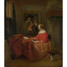 Gabriel Metsu - A Woman Seated at a Table and a Man Tuning a Violin - 24x18 Inch Rolled Canvas Wall 