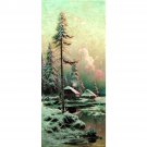 KLEVER Iuliiy - Zimniiy peiyzazh s izbami u reki (Winter paysage with cottages in river) - 24x18 Inc