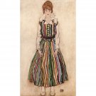 Portrait of Edith Schiele in a striped dress by Schiele - 24x18 Inch Rolled Canvas Wall Art Print Portrait of Edith Schiele in a striped dress by Schiele - 24x18 Inch Rolled Canvas Wall Art Print