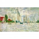 Sailboats, regatta in Argenteuil by Monet - 24x18 Inch Rolled Canvas Wall Art Print