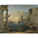 Seaport with the Embarkation of the Queen of Sheba - 24x18 Inch Rolled Canvas Wall Art Print
