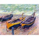 three fishing boats in Eretrat by Monet - 24x18 Inch Rolled Canvas Wall Art Print three fishing boats in Eretrat by Monet - 24x18 Inch Rolled Canvas Wall Art Print