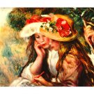 Two reading girls in a garden - 24x18 Inch Rolled Canvas Wall Art Print