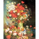 Vase with cornflowers and poppies, peonies and chrysanthemums by Van Gogh - 24x18 Inch Rolled Canvas