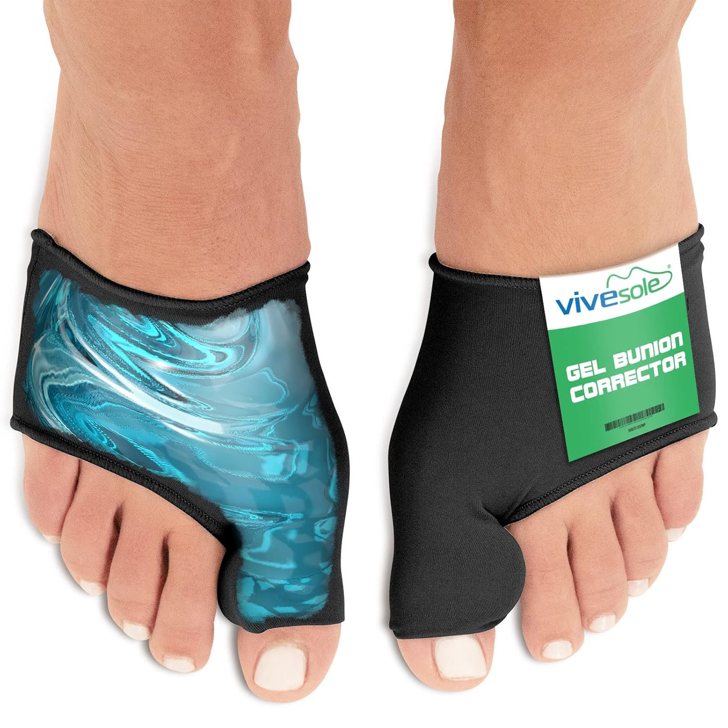 VIVEsole Gel Bunion Corrector Sleeve for Women & Men - (Black, Medium)