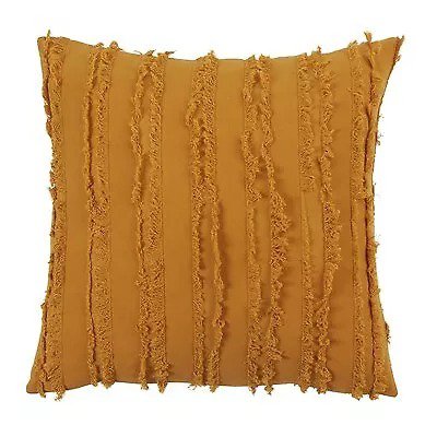 Fringe Striped Design Throw Pillow, Mustard, 18" x 18"