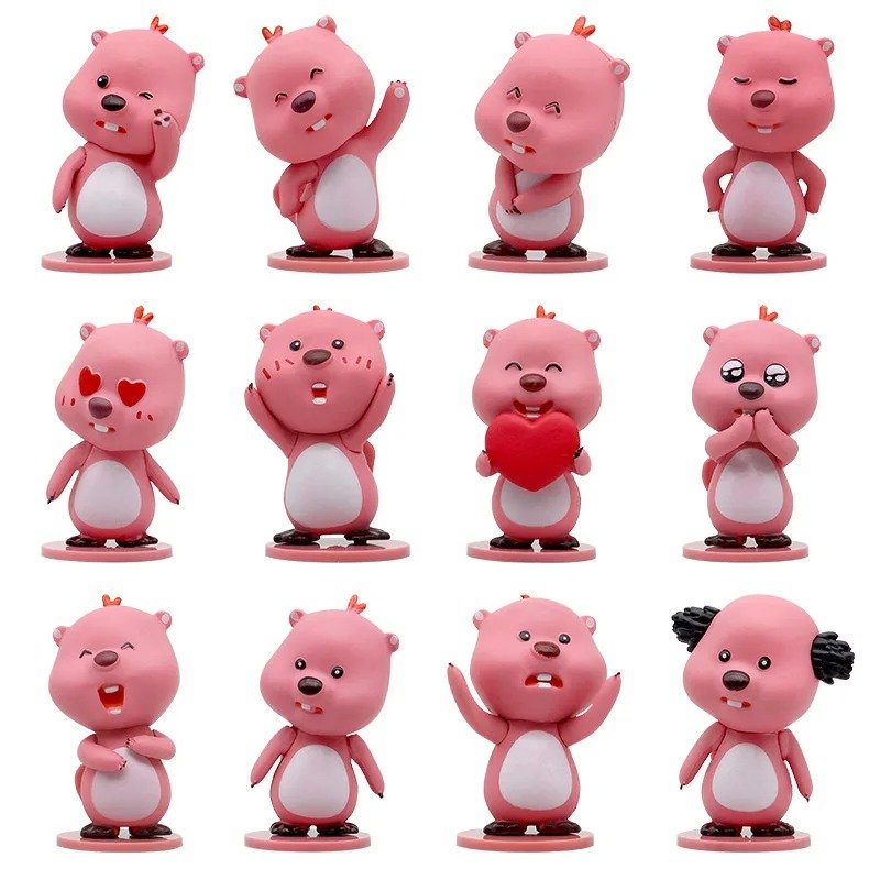12pcs/set Cute Loopyed Little Beaver PVC Action Figure Model Toys