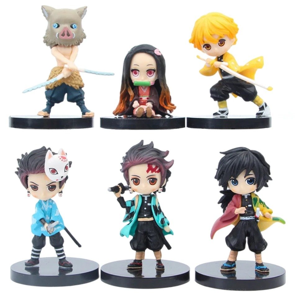 6pcs/set Anime Demon Slayer Kimetsu no Yaiba Figure Kamado Tanjirou Agatsuma Zenitsu Nezuko Toy B